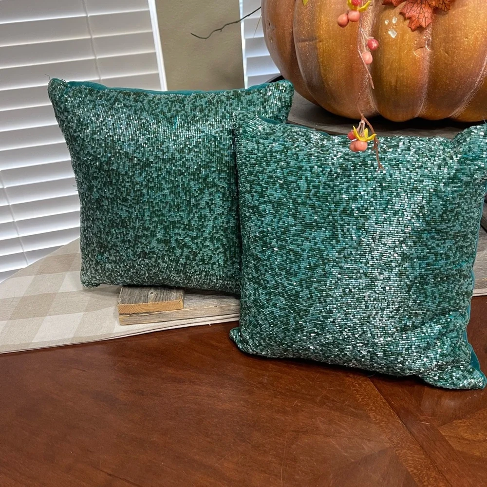 Set Pier 1 Imports Teal Beaded Velvet Throw Pillow